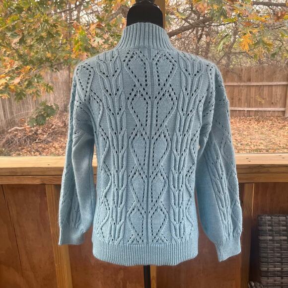 LOFT Women's Pointelle Powder Blue Mock Neck Sweater Size S - Picture 4 of 8